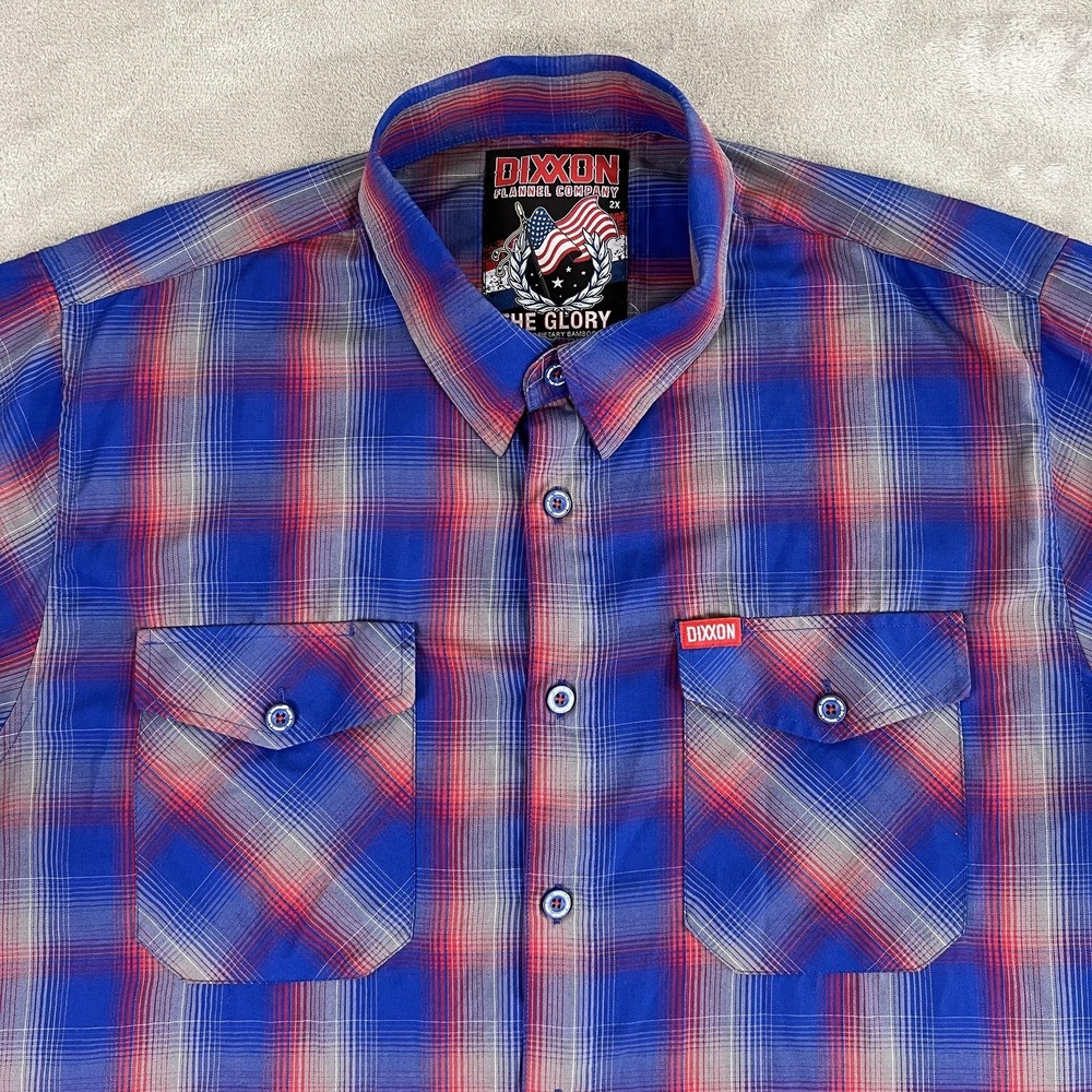 Dixxon The Glory Shirt Mens 2XL Blue Plaid Short Sleeve Button Patriotic - Picture 2 of 8